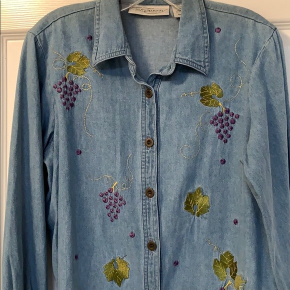 Embroidered Grapes and Leaves Cotton Shirt - Picture 12 of 12